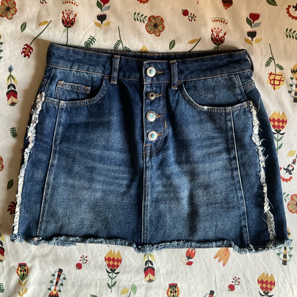Zara Denim Skirt with Bohemian Buttons